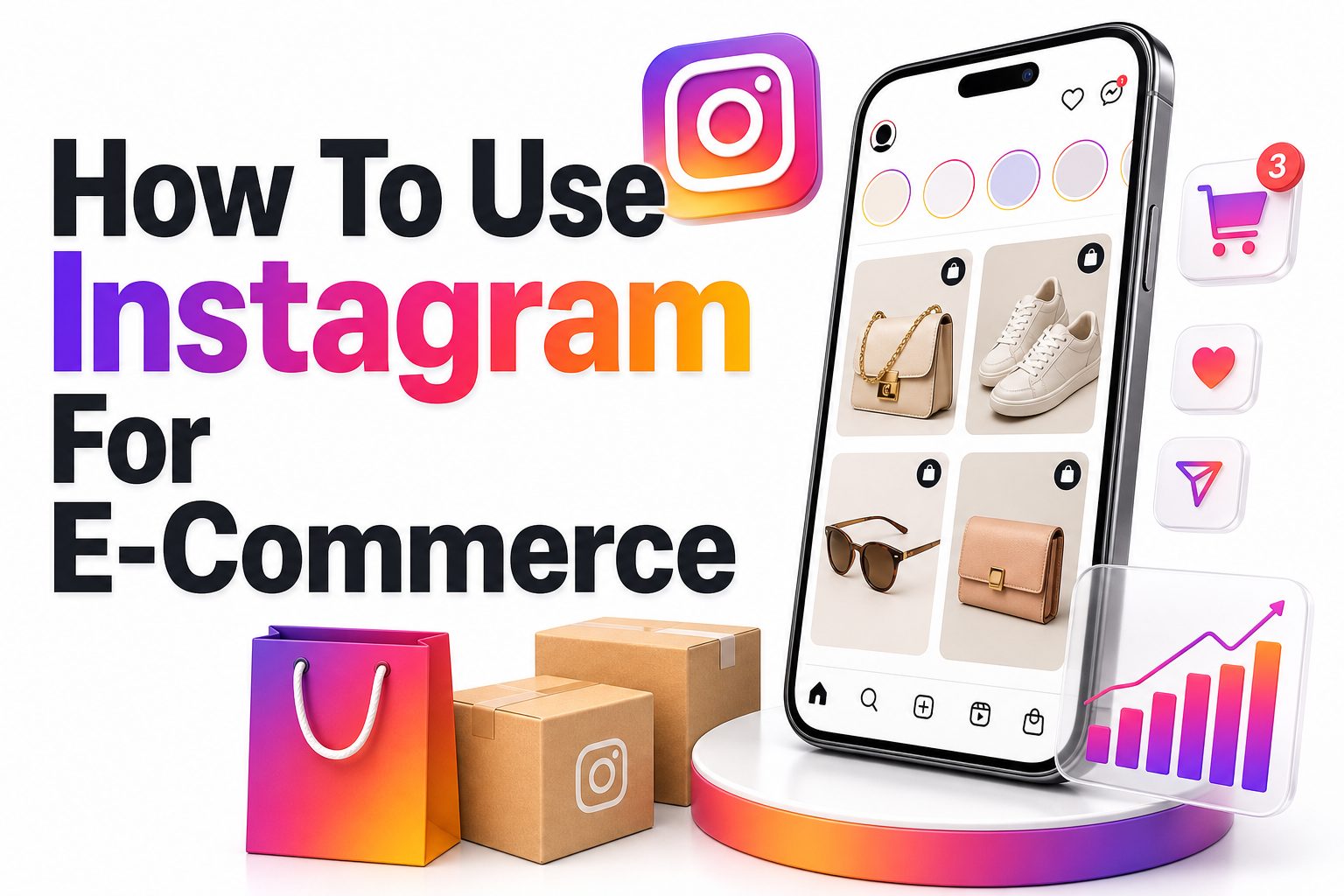 how-to-use-instagram-for-e-commerce-e934 Smartphone showing an Instagram shop with product posts and a checkout button